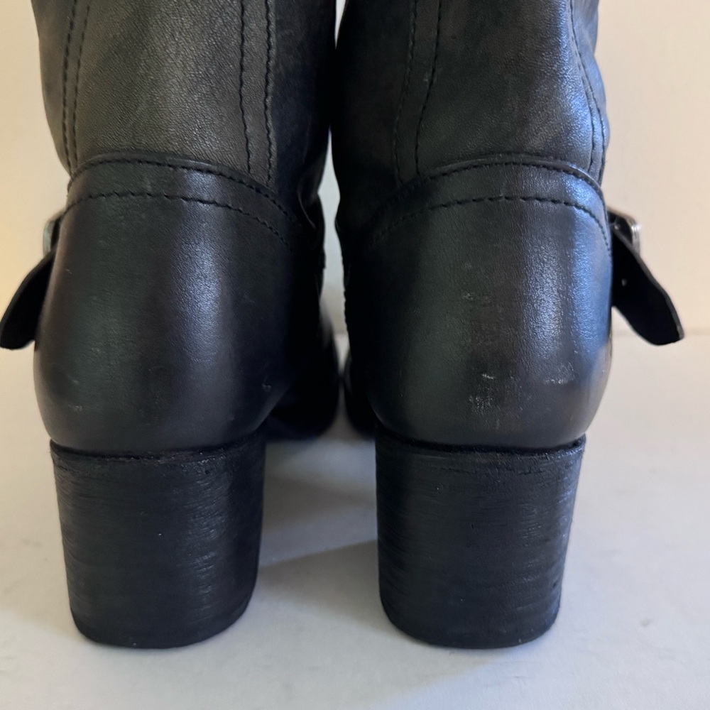 Frye Women’s Charcoal Gray Leather Slouch Boots 3 inch Block Heel Size 9.5 - Picture 4 of 15